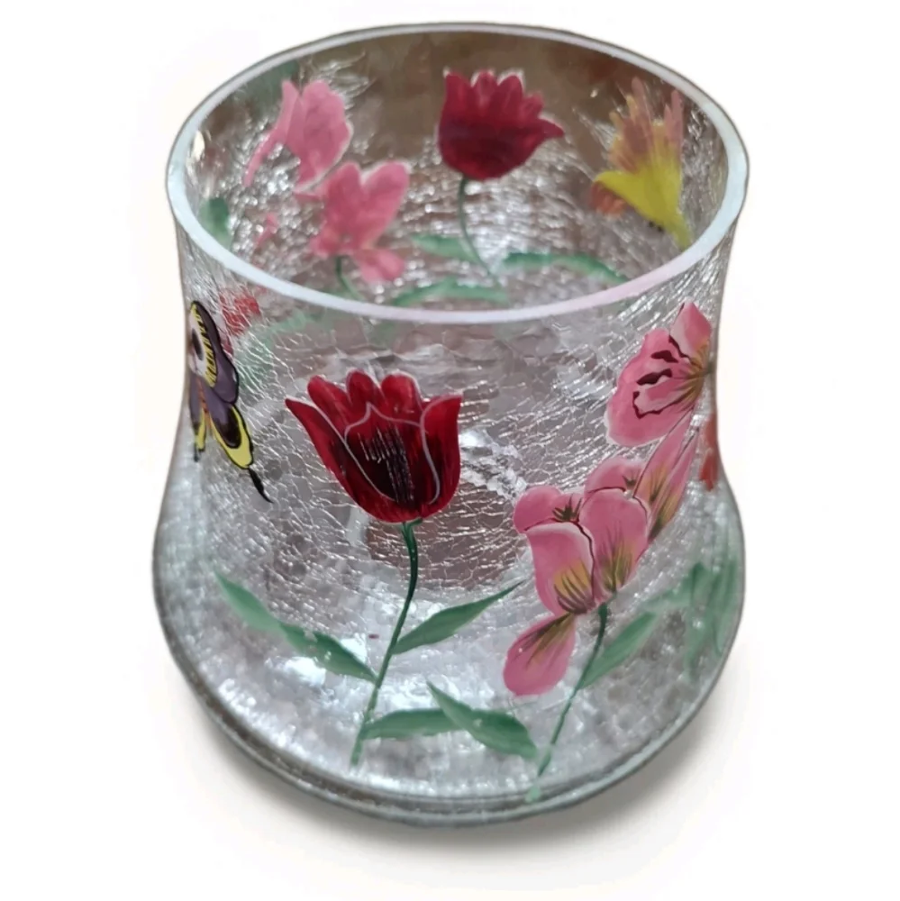 Yankee Candle Type Crackle Glass Jar topper Shade Butterfly, Tulips, Humingbird! - Picture 2 of 12